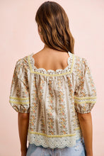 Load image into Gallery viewer, BiBi Floral Stripe Printed Lace Trim Detail Top in Cream
