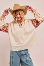 Load image into Gallery viewer, BiBi Solid Color Top with Embroidery Detail Sleeves in Cream
