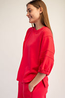 Rae Mode French Terry Bubbled Half Sleeve Top in Candy Red ON ORDER