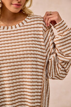 Load image into Gallery viewer, BiBi OVERSIZED Contrasting Color Textured Knit Stripe Top in Camel
