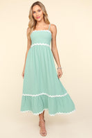 Haptics Solid Color Maxi Dress with Contrasting Ric Rac Trim in Sage FINAL SALE