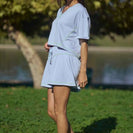 Davi & Dani Soft Knit Cropped Top and Skort Set in Light Blue