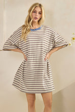 Load image into Gallery viewer, Veveret OVERSIZED Striped T-Shirt Dress in Cream
