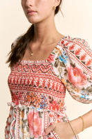 Davi & Dani Boho Floral Print Chiffon Maxi Dress in White Red
