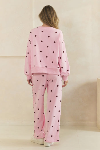 Veveret Charming Polka Dot Lounge Set in Pink/Burgundy
