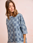 BiBi OVERSIZED Denim Checkered Top in Denim