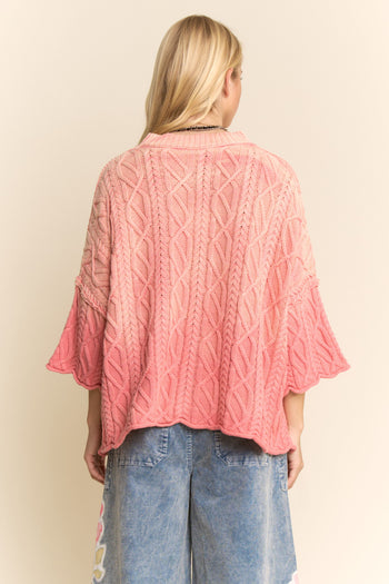 Davi & Dani Cable Knit Top in Coral