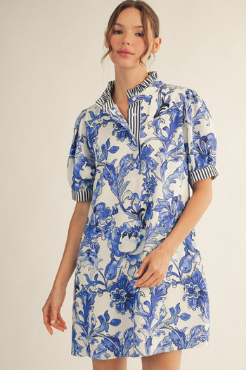 Jodifl Tropical Floral Print Dress in Royal