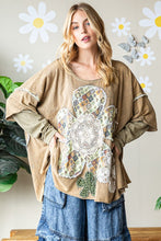 Load image into Gallery viewer, Oli &amp; Hali Mixed Print Flower Applique Boxy Top in Olive Shirts &amp; Tops Oli &amp; Hali   
