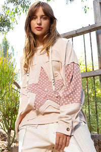 POL Star Patched Hoodie in Dusty Rose Shirts & Tops POL Clothing   