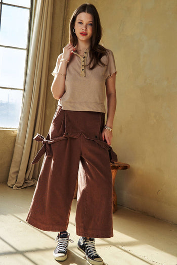 Davi & Dani Breezy Knit Henley Top in Latte FINAL SALE