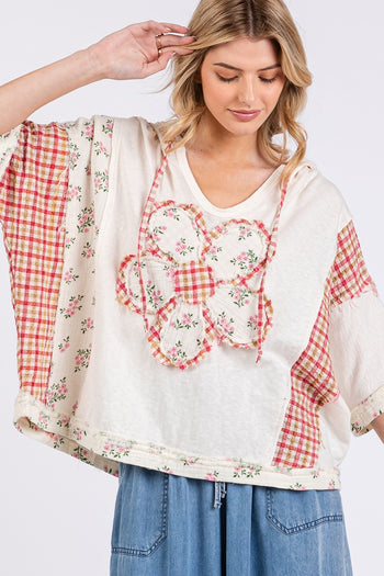 Sage+Fig Mix n Match Hooded Top with Daisy Patch Front in Cream