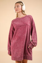 Load image into Gallery viewer, Very J OVERSIZED Mineral Washed Sweatshirt Mini Dress in Magenta
