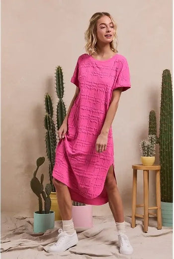 BiBi Textured Jacquard Knit Midi Dress in Pink – June Adel