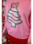 Jess Lea Lightweight Foil Bow Christmas Treat Luxe Sweatshirt in Pink