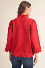 Load image into Gallery viewer, Jodifl Scallop Edge Detail Faux Suede Top in Red
