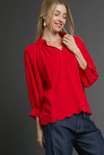 Load image into Gallery viewer, Umgee Solid Color Linen Blend Boho Top in Red
