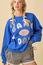 Load image into Gallery viewer, Main Strip Game Day Patchwork Top in Royal Blue
