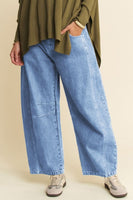 Davi & Dani Mid Rise Denim Barrell Jeans in Light Blue Denim