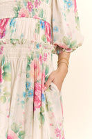 Davi & Dani Flower Printed Chiffon Midi Dress in Taupe