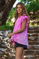 J.nna Solid Color Top with Ruffled Sleeves in Plum FINAL SALE