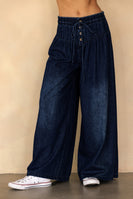 Storia Dark Wash Drawstring Wide-leg Pants in Denim