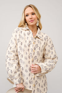 Blue B Quilted Western Horse Print Jacket in Cream