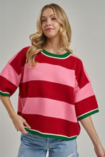 Load image into Gallery viewer, BON Christmas Wide Stripe Loose Fit Sweater in Red/Pink
