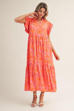 Load image into Gallery viewer, Jodifl Tropical Bloom Ruffle Sleeve Midi Dress in Orange

