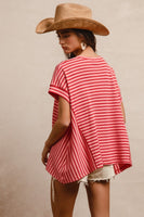 BiBi Textured Waffle Knit Striped Pattern Top in Pink/Red