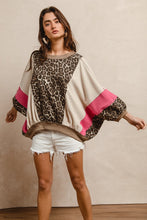 Load image into Gallery viewer, BiBi Oversized Leopard and Mixed Knit Top in Pink/Leopard
