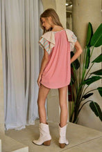 Load image into Gallery viewer, Davi &amp; Dani Solid Color Top with Mixed Print Sleeves in Dusty Pink ON ORDER Shirts &amp; Tops Davi &amp; Dani   
