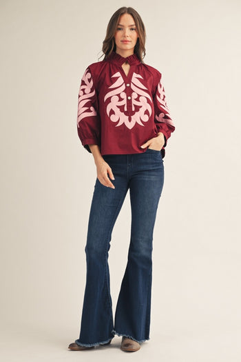 Jodifl Baroque Applique Detail Top in Burgundy
