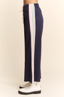 Davi & Dani Side Stripe Wide Leg Pants in Navy Mint