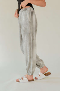 Davi & Dani Mineral Washed Joggers with Rhinestones in Grey