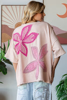 Oli & Hali OVERSIZED Contrasting Flower Patch Top in Blush