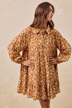 Load image into Gallery viewer, BiBi Floral Print Shirring Half Button Front Mini Dress in Rust
