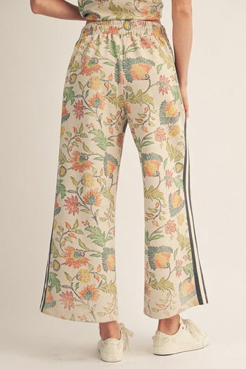 Jodifl Color Rib Band Side Accent Wide Leg Floral Pants in Oatmeal