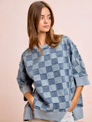 BiBi OVERSIZED Denim Checkered Top in Denim