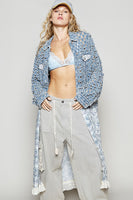 POL Textured Fabric and Floral Print Cardigan in Deep Denim
