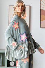 Load image into Gallery viewer, Oli &amp; Hali Mineral Washed Star Patched Top with Contrasting Ruffled Hem in Sage
