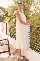 In February Blossom Floral Embroidery Midi Dress in Cream