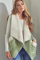 E Luna Open Front Faux Suede Vest in New Olive