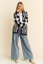 Load image into Gallery viewer, Davi &amp; Dani Two Toned Mixed Checkered Print Open Front Cardigan in Black White
