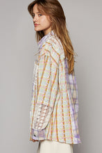 Load image into Gallery viewer, POL Plaid and Crochet Button Down Top in Lilac/Pink Multi Shirts &amp; Tops POL Clothing   
