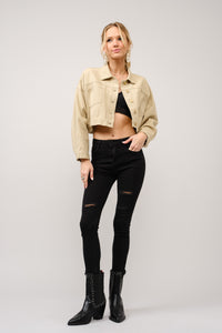 Blue B Long Live Cowgirls CROPPED Twill Denim Jacket in Taupe