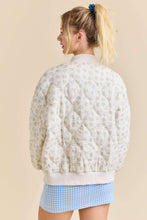 Load image into Gallery viewer, Main Strip Quilted Floral Print Bomber Jacket in Ivory/Blue
