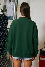 Load image into Gallery viewer, BucketList 'Merry' Polka-dot Applique Patch Mock-neck Sweatshirt in Hunter Green
