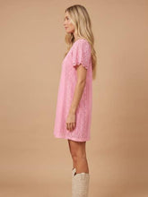 Load image into Gallery viewer, J.nna French Terry Dress with Contrasting Eyelet Lace in Pink
