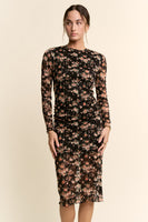 Davi & Dani Mesh Printed Dress in Black Floral